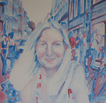 Marktstraße  Aquarell auf Leinwand 60 x 60 cm 2006