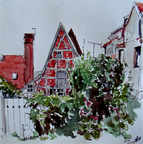 Altstadt  Aquarell auf Leinwand 30 x 30 cm 2005