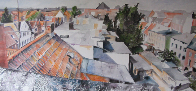 Über den Dächern  Aquarell auf Leinwand 70 x 100 cm 2006