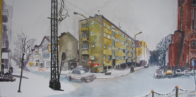 Swinemünde  Aquarell auf Leinwand 40 x 80 cm 2006